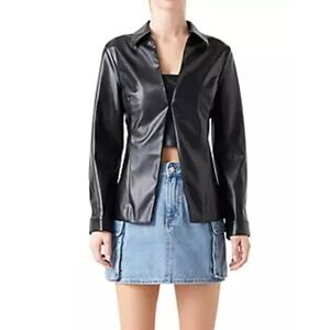 New grey lab faux leather black jacket